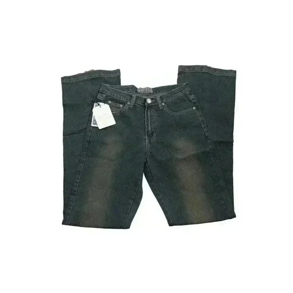 NWT Waist Size 29 Y2K Dark Wash Lace Up Flower Denim Flared Jeans Festival Boho - Picture 2 of 9